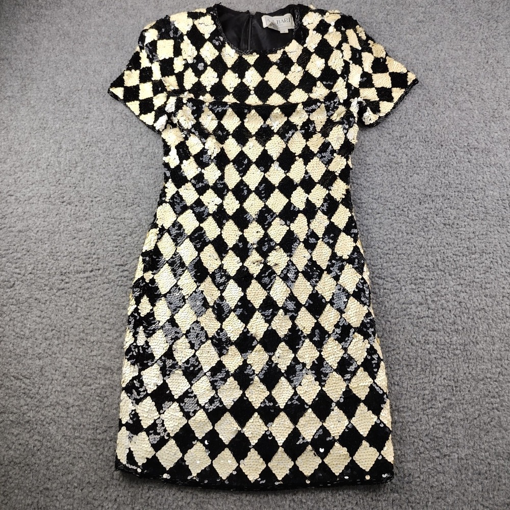 vintage A.J. Bari dress Silk Beaded Sequins Argyle Diamonds Size 4 XS Cocktail
